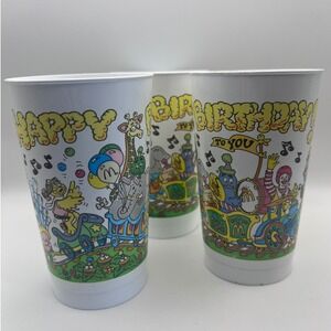 McDonald's Happy Birthday Plastic Cups 1985 Lot of 3 vtg